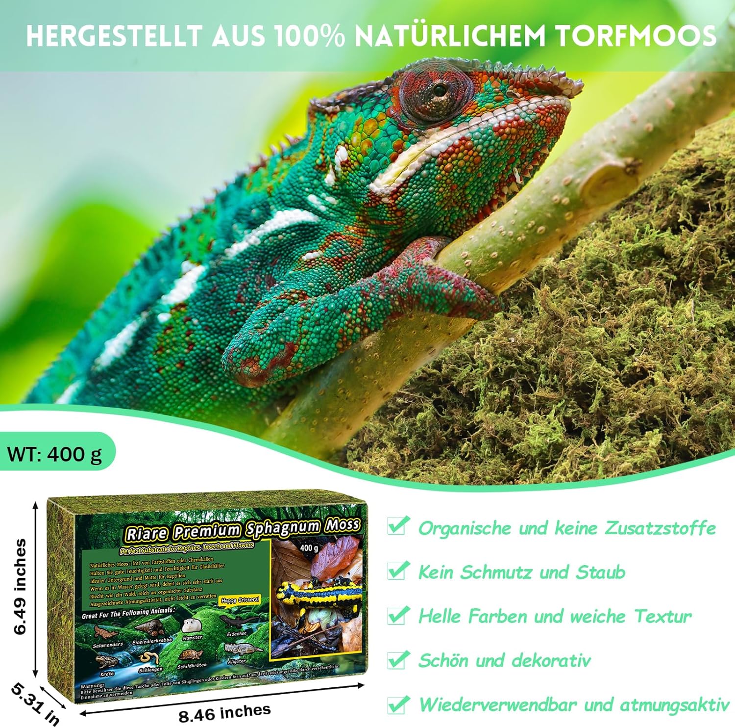 Riare Naturmoos Sphagnum für Reptilien 400 g - Bild 3
